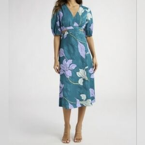 Teal Floral Midi Dress XS